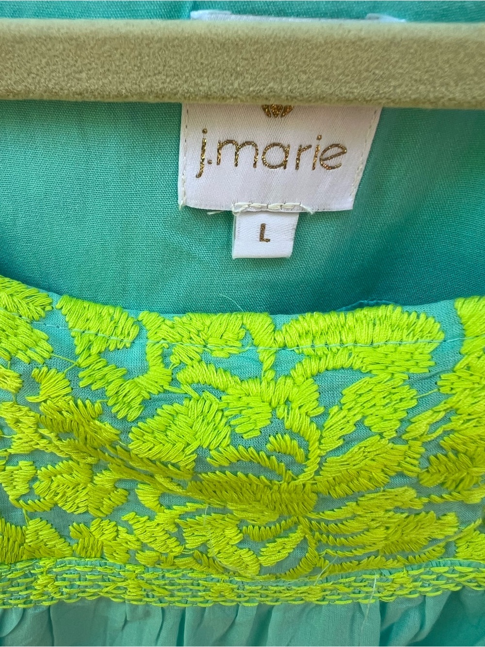 NWT Embroidered Aqua Tunic with Lime Floral Yoke - Picture 2 of 3